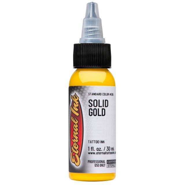 Solid Gold Ink – Pigmento amarillo radiante de Eternal Ink ideal para trabajos profesionales.